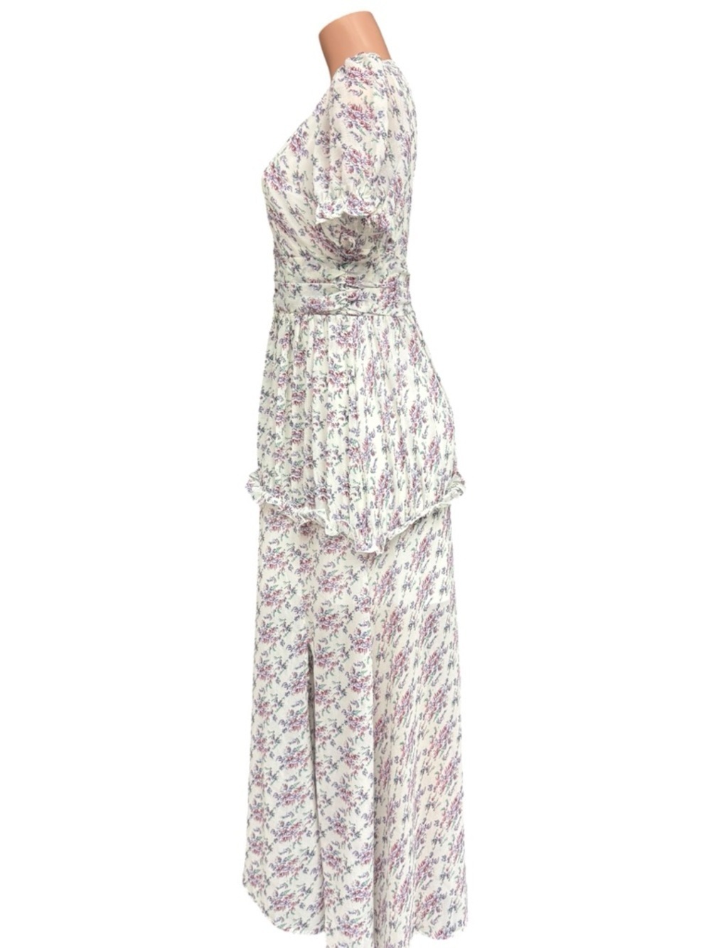 Nasty Gal Ditsy Floral Maxi Dress V Neck Puff Sleeve Slit Size 8 in Lavender - Picture 5 of 11
